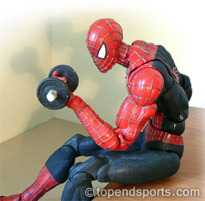 siderman doing a bicep curl