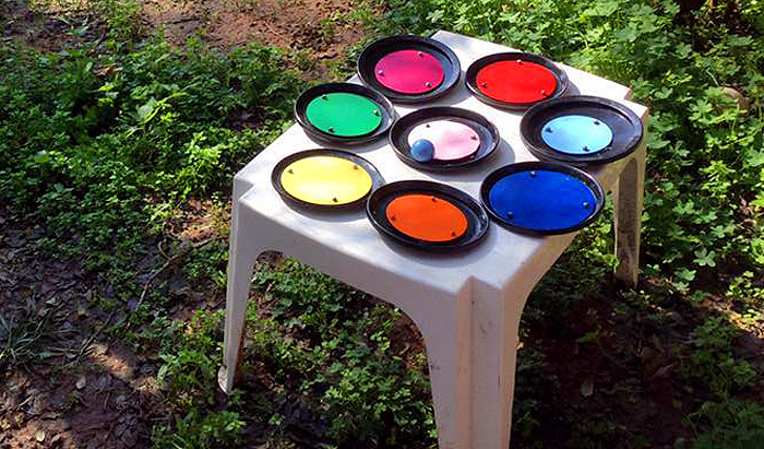 Soundball: play music by hitting a ball with color coded bats