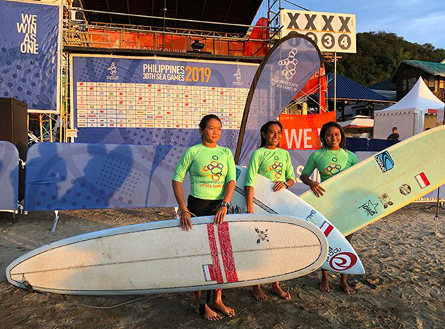 Indonesian surfers competing at the 2019 SEA Games