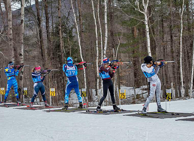 Biathletes shooting
