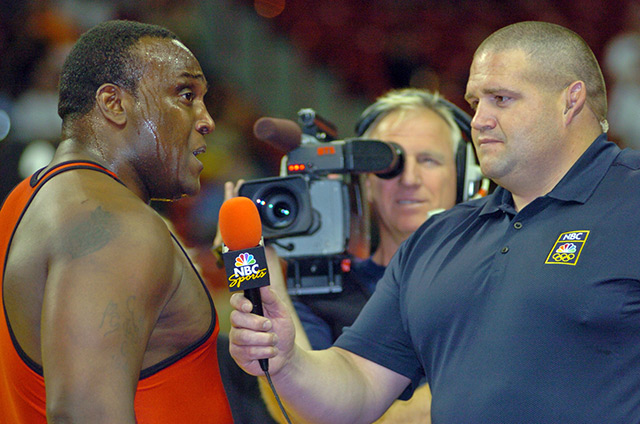 greco-roman wrestler being interviewed
